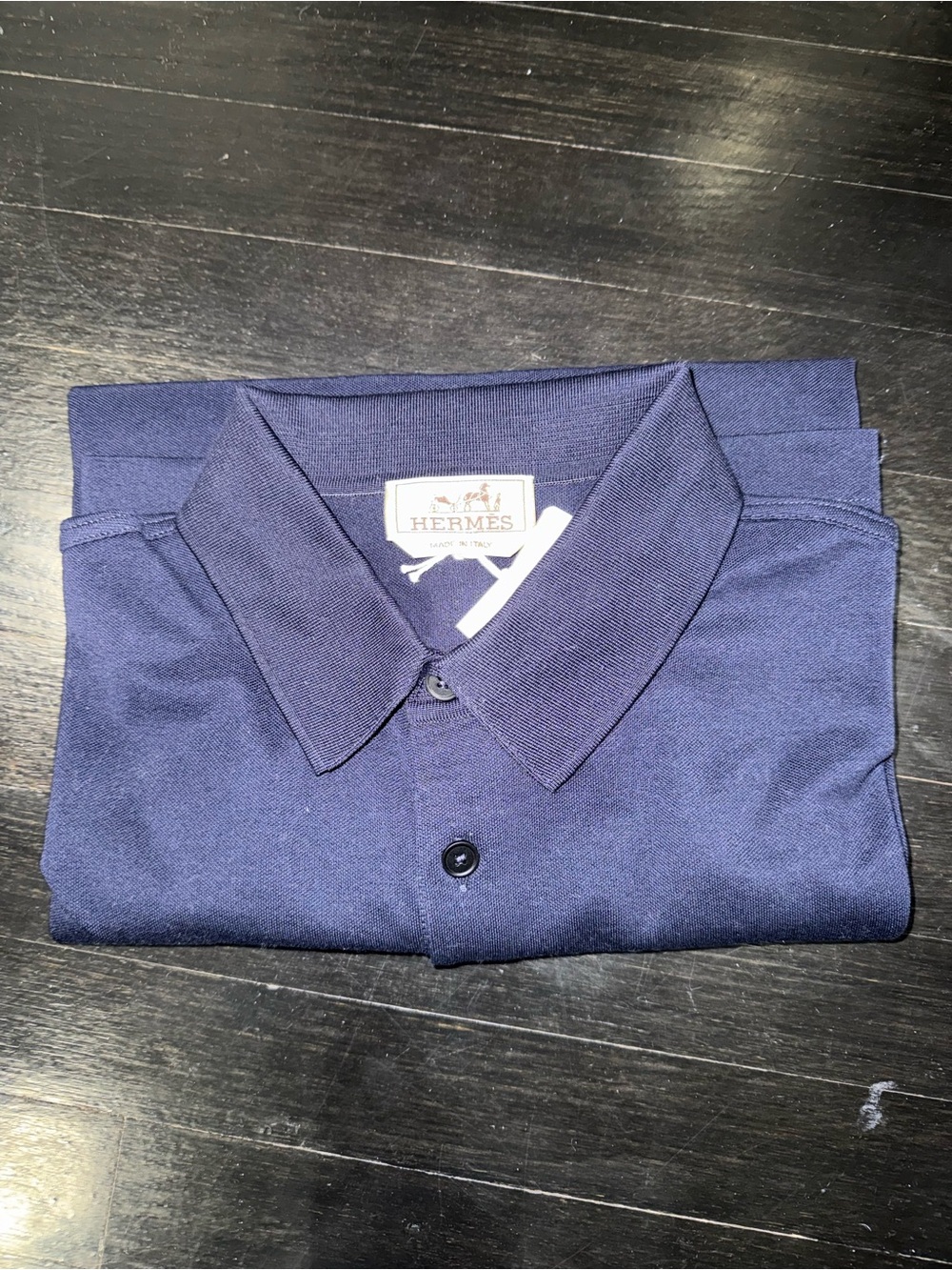 Hermes Men's Navy Polo Shirt, “H” Embroidered Pocket, XXXL, New W Tags